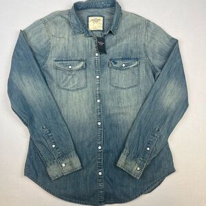 NWT Abercrombie Fitch Womens M Bleach Long Sleeve Denim Button Down Top Shirt